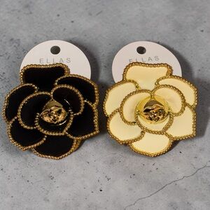 Black and Ivory Floral Hair Clips (SET of 2)